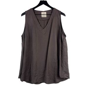 Lake Elinor Womens Plus 2X Tencel Lyocell V-Neck Tank Top Brown Artsy